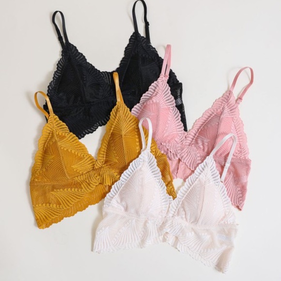Mustard Yellow Butterfly Scalloped Lace Padded Bralette Bra - Picture 4 of 4